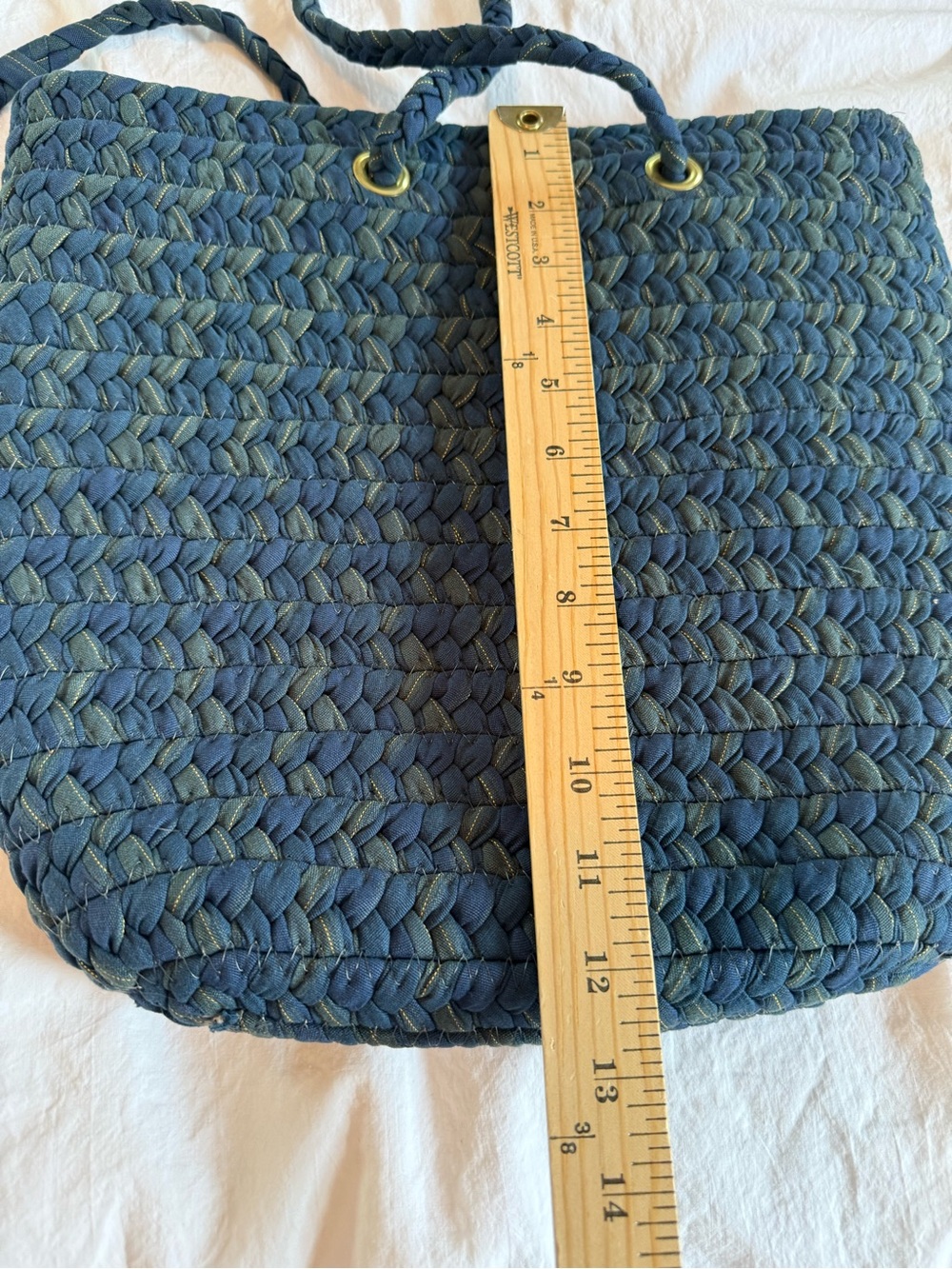 Vintage Longaberger Navy Basket Weave Cloth Tote Bag Shoulder Purse Handcrafted - Picture 9 of 9